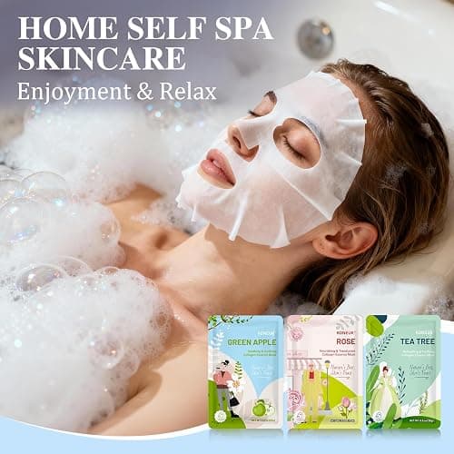 54 Pack Bulk Sheet Face Masks Skincare, Hydrating and Moisturizing Face Mask for All Skin Types, Collagen Facial Masks for Skin Care, Easter Basket Stuffers, Mothers Day Gifts (9 Types x 6 Pcs) thumbnail 7