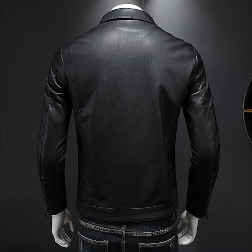 Mens Leather Jacket Motorcycle Black Biker Jackets Vintage Faux Leather Outwear Casual Lightweight thumbnail 2