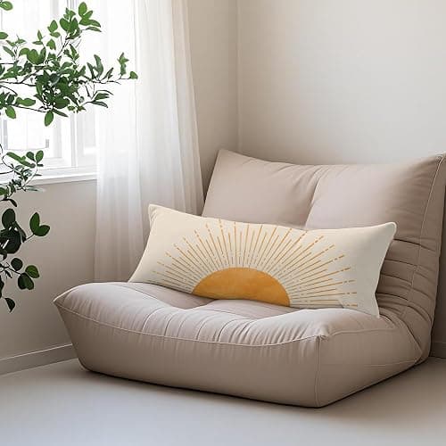 Pleonox Boho Orange Sun Sunshine 20x54 Body Pillow Cover Case, Mid Century Modern Boho Horizontal Sunset Sunrise Decorative Long Hug Pillow Cases for Bed Couch thumbnail 5