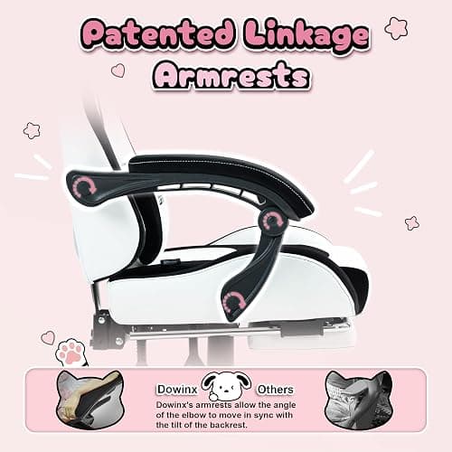 Dowinx Gaming Chair Cute with Plush Doggy and Massage Lumbar Support, Ergonomic Computer Chair for Girl with Footrest and Headrest, Comfortable Game Chair 290lbs for Adult, Teen, Black and White thumbnail 5