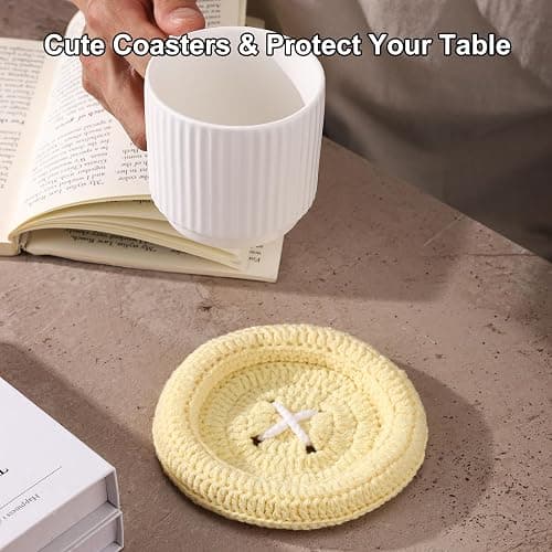 Button Crochet Coaster. Drink Coasters Set of 2， Suitable for Table Decor and New or Cute Home Decor Gifts. thumbnail 4