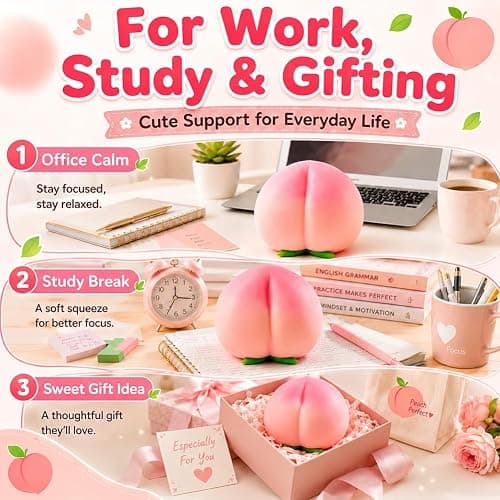 Squeezy Peach Squishy Jumbo, Giant Slow Rising Peach Stress Ball (6" 1pc) | Peach Peach Toys Slow Rising Soft Peach Fruit Toy, Stress Relief Squishy thumbnail 5