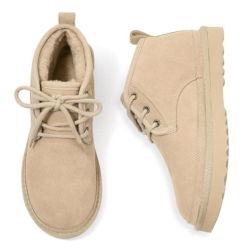 Litfun Fur Lined Ankle Boots for Women Genuine Suede Mini Booties Short Lace Up Snow Boots - Image 1