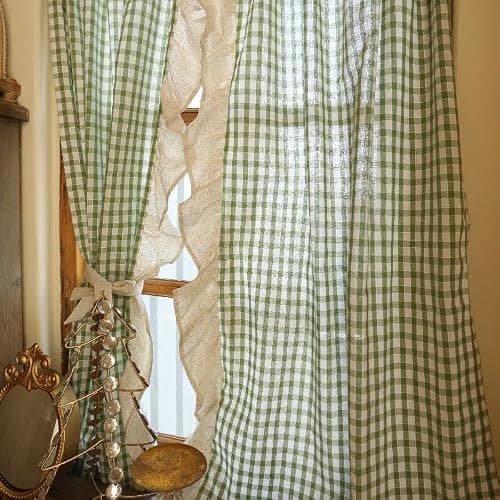 izielad 2PCS Disque Rideaux Rideau Court Motif Vichy À Carreaux, Rideau Disque Rideaux De Petite Fenêtre De Style Campagne Rideaux De Bistrot avec Plaid Vert LxH 70x90cmx2pcs thumbnail 6