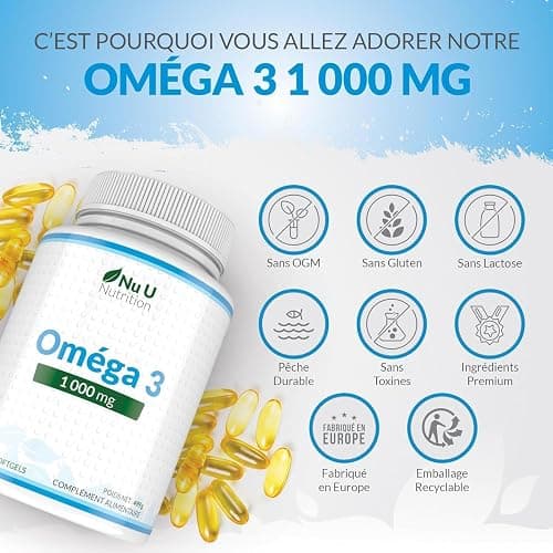 Omega 3 Fish Oil 1000 mg - Huile de Poisson - 365 Gélules - Cure d'1 An - Riche en EPA 540mg et DHA 360mg - Compléments alimentaires de Nu U Nutrition thumbnail 7