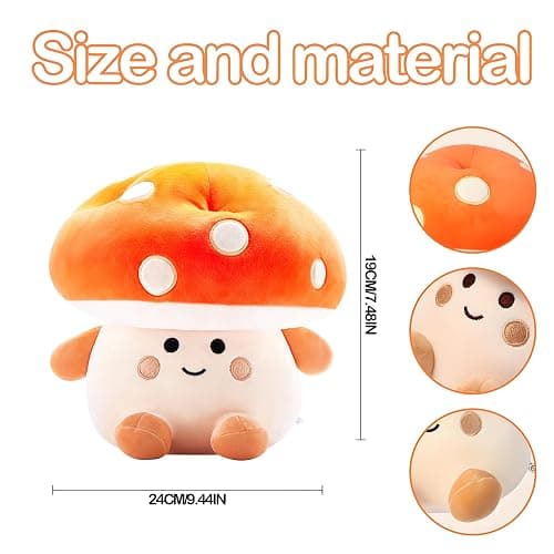 Nuokin Mushroom Plush Toys 12 inch Cute Stuffed Mushroom Pillow Stuffed Toy Birthday Present Home Decor Halloween for Kids (Small Orange) thumbnail 2