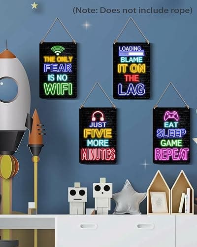 Drsoum Video Gamer Room Decor for Boys Gaming Wall Decor Neon Gaming Room Metal Sign 12 x 8 Inch Set of 4 - Gamer Wall Decor Teenage Boy Room Decor thumbnail 3