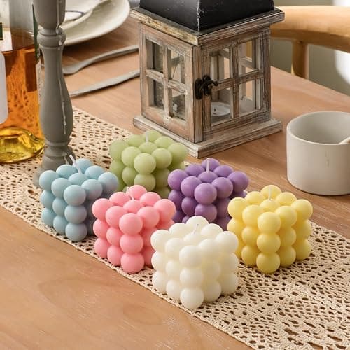 ACITHGL Bubble Candle - Cube Soy Wax Candles, Home Decor Candle, Scented Candle Set 4 Pieces, Home Use and Gifting (White+Green+Pink+Purple) - White+Green+Pink+Purple thumbnail 6