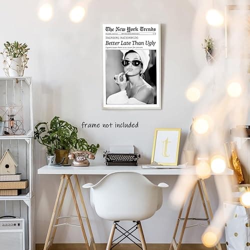 New York Trends Wall Art Black and White Newspaper Better Late Than Ugly Poster Canvas Prints Funky Feminist Posters Trendy College Wall Decor for Bar Cart Girl Dorm Room Bathroom Decorative 12x16inch Unframed thumbnail 5