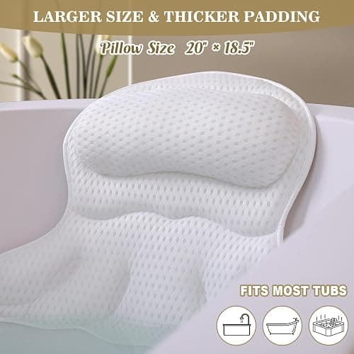 Bath Pillow Luxury Bathtub Pillow, Extra Soft & Comfortable Bath Pillows for Tub Head Neck and Back Support, with 4D Air Mesh Cushions & Non-Slip Suction Cups - Bath Accessories Spa Gifts for Women thumbnail 5