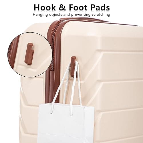 Merax 3 Piece ABS Hardside Luggage Sets Spinner Wheels Suitcase with Lock, Beige, 20/24/28 Inch thumbnail 3