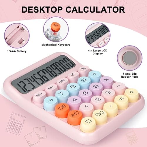 DANRONG Mechanical Switch Calculator with Big Buttons, Calculators Desktop, 12 Digits, Large LCD Display, Desk Calculator, Cute Pink Calculators for Teachers Students Basic Office (Pink) thumbnail 5