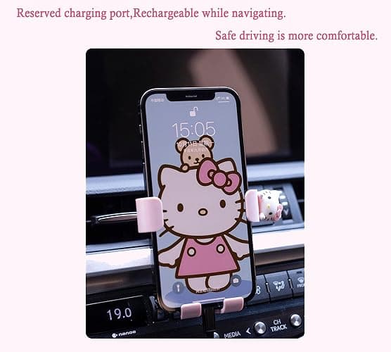 WIEEZN Cute Phone Mount for Car, Pink Cat Air Vent Clip Car Phone Holder Mount Fit for All Cell Phone, Pretty Car Accessories for Women and Girls thumbnail 6