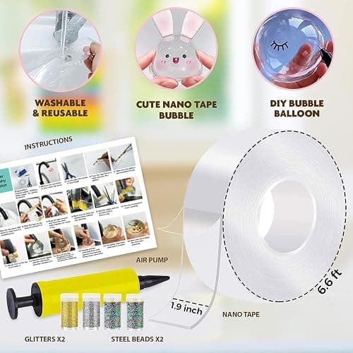 ToyUnited Nano Tape Bubble Kit - Water Balloon Version with 9.8ft Double Sided Tape & Syringe Toy, Craft Kit for Kids 4-8, Girls Toys, Gifts for Girls Boys 4, 5, 6, 7, 8, 9, 10, 11, 12 Years Old thumbnail 2