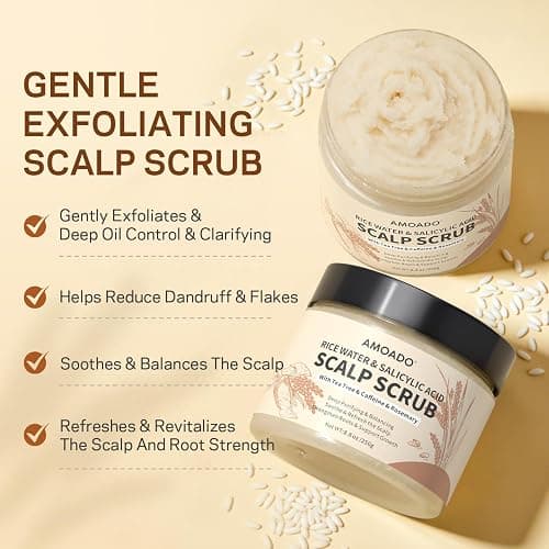 AMOADO Rice Water Scalp Scrub with Salicylic Acid(BHA), Tea Tree & Rosemary – Gentle Exfoliating Scalp Scrub Shampoo for Dandruff, Removes Buildup, Controls Oil & Refreshes the Scalp, 8.8 oz thumbnail 3