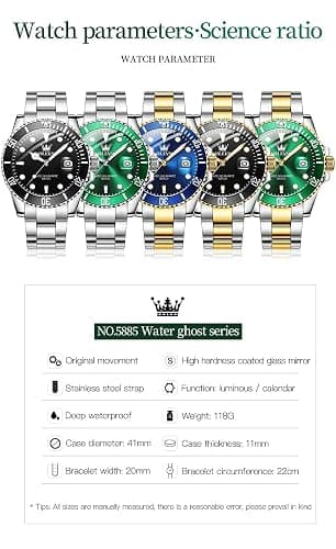 OLEVS Watches for Men with Date Luxury Big Face Waterproof Mens Wristwatch Analog Dress Two Tone Stainless Steel Man Watch Luminous Relojes De Hombre Calendar(Green/Blue/Black Dial thumbnail 7