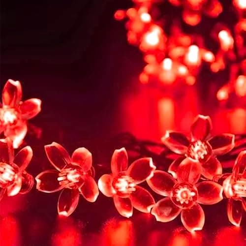JACUXLSS Cherry Blossom Flower String Lights, 100 led 33 feet 8 Mode Plug in Fairy Lights for Valentine's Day, Wedding, Birthday Party, Christmas Easter Tree Hanging Decorations (Red) - Image 1