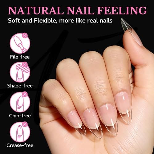 Medium Almond Nail Tips, 600pcs Soft Gel Nail Tips Pre Etched 15 Sizes | Half Matte Full Cover Acrylic Fake Nails, Clear Press On Nail Extensions for DIY Manicure at Home Nail Art thumbnail 2