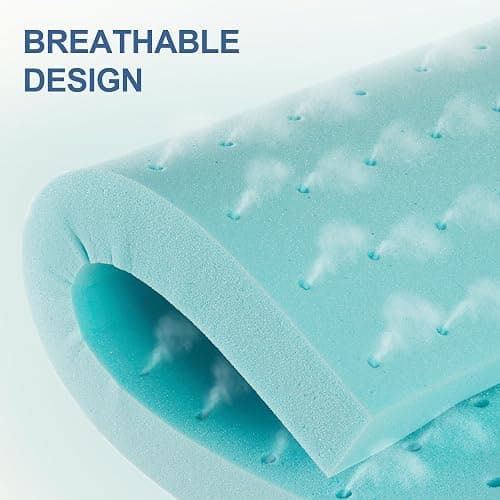 Eiayeebil 2 Inch Memory Foam Mattress Topper Twin XL, Mattress Pad Gel Infused Foam Bed Topper, Ventilated Soft Blue,Twin XL Size thumbnail 2