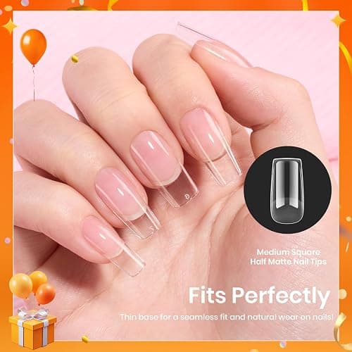 Beetles Gel Nail Tips Etch-X, Square Medium, 288Pcs 12 Sizes, Pre-Etched Half Matte Soft Acrylic False Nail Tips Full Cover Easy DIY Fake Press On Fall Nail Extension Salon Gift for Women thumbnail 6