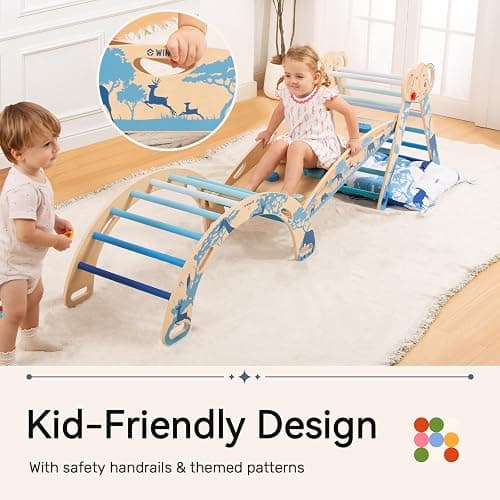 wingyz 8-in-1 Pikler Triangle Set-Foldable Baby Climbing Toys with Cushion,Arch, Ramp & Ladder | Montessori Toddler Climber Indoor Jungle Gym for Kids (Blue) thumbnail 8