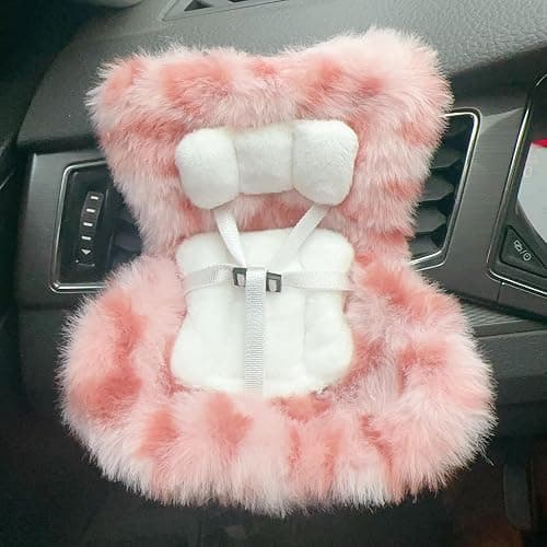 SwiftServ Doll Car Seat for 17cm Dolls with Air Vent Clip and Desktop Stand, Cute and Functional Car Ornament for Blind Box Doll Fans, Collectors (Strawberry Ice Cream) - Image 1