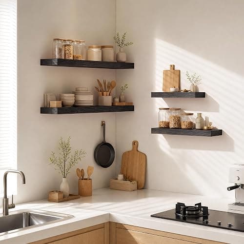 Natural Homi Floating Shelves for Wall,15.75in Wall Mounted Storage and Display for Living Room, Bedroom, Kitchen, Bathroom Set of 2 Black thumbnail 9