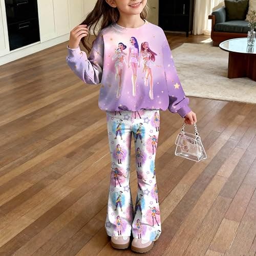 BTLYUIOAPE Demon Movie HUNTR/X T-shirt+Pants Print Outfits Set for Unisex Kids Cartoon Adventure Y2K Long Sleeve Costume thumbnail 2