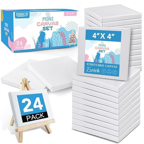 ESRICH Mini Canvases for Painting,4x4In Canvas in Bulk 24Pack, 2/5In Profile Small Square Canvas, Blank Canvases are Great for School Projects and Kids Birthday Parties, Home Decor Project. - Image 1