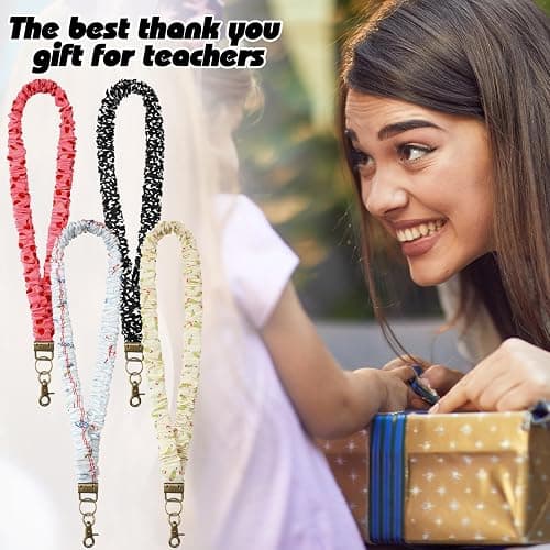 SmoothNovelty 4 Pcs Teacher Scrunchie Lanyards Bulk Cute Apple Notebook Pencil Elastic Stretchy Neck Lanyard for Women Teacher Lanyard for ID Badges and Stretchy Scrunchie Keychain Back to School Gift thumbnail 7