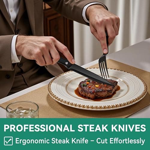 JUNLIN 49 Pieces Black Silverware Set with Steak Knives, Stainless Steel Silverware with Organizer Flatware Utensils Set for 8, Forks and Spoons Silverware Set Cutlery Set thumbnail 6
