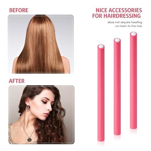 Syhood 30 Pieces Flexible Curling Rods Twist Hair Rollers Soft Foam Rods No Heat and 1 Pcs Steel Rat Tail Comb for Women Long and Short Hair(7 x 0.3 Inch,Pink) thumbnail 4