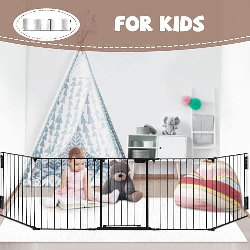 AUXSOUL 118" Wide Baby Gate Metal Safety Playpen - Fireplace Fence for Toddler/Pet/Dog, Fits 72"- 118" Wide, 5-Panel (30" H, Black) thumbnail 6