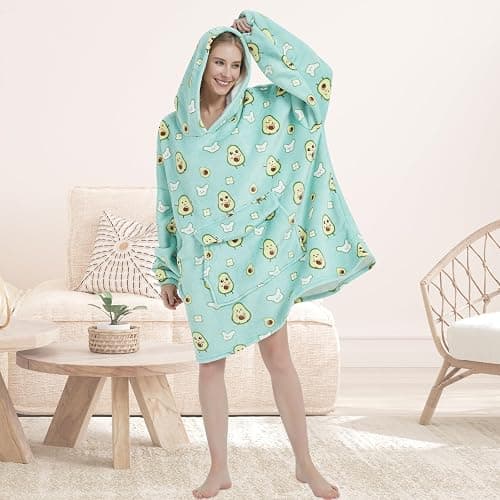 Mewkou Wearable Blanket Hoodie for Adult,Oversized Sherpa Fleece Blanket Hoodie for Women Men,Cute Avocado thumbnail 2