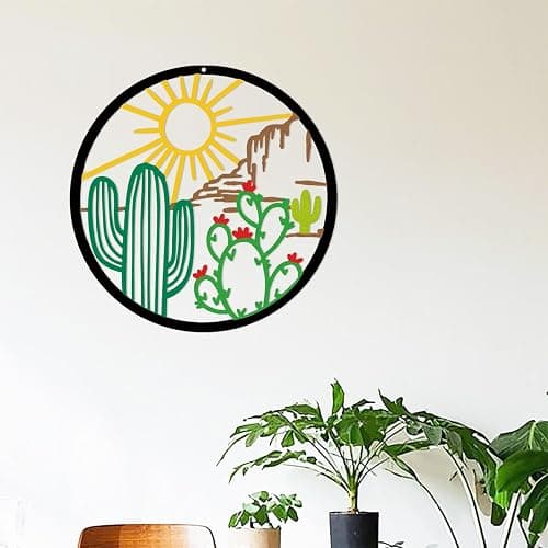 Jidecor Metal Western Cactus Desert Wall Hanging Decor Silhouette Wall Art for Home Living Room Bedroom Kitchen outdoor décor (Colored) thumbnail 6