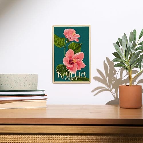 Lantern Press 6x9 Inch Wood Sign, Ready to Hang Wall Decor, Kailua, Hawaii, Pink Hibiscus, Letterpress thumbnail 2