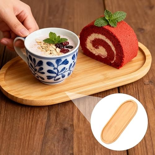 FHUIEWRY 4 Pack Oval Bamboo Bathroom Serving Trays, Wooden Vanity Tray | Oval bamboo counter tray, wooden soap holder for bathroom, countertop jewelry, cosmetics, candle, kitchen& small item storage thumbnail 7