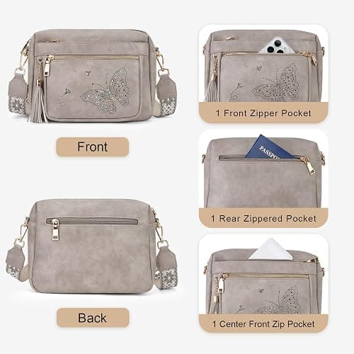 KITEVIUN Crossbody Bags for Women Trendy Leather Crossbody Purse Shoulder Handbags Butterfly Design thumbnail 6