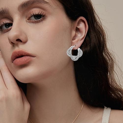 SayovatBek 14K Gold Plated 25–33mm Mesh Hoop Earrings for Women, Cubic Zirconia, 925 Sterling Silver Post, Hypoallergenic Jewelry thumbnail 9