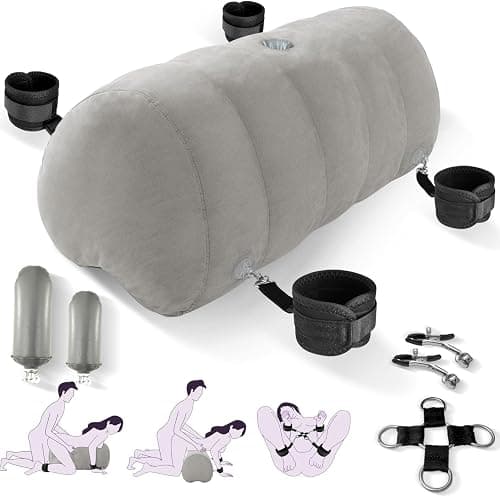 Sex Pillow Couples Sex Toys, Heart Shaped Inflatable Cushion Furniture for Bedroom Dildo Mount, Upsize Pillow with Bondage Cuffs, Cross Strap, Nipple Clamps BDSM Kit - Image 1
