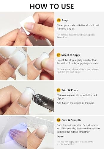AutyaMee Semi Cured Gel Nail Strips (French Snowflake), Christmas, 20 Pcs Gel Nail Wraps, Stickers, Salon Quality, Long Lasting, Works with Any UV Lamps thumbnail 6