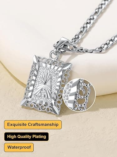 U7 Initial Letter Necklace for Men Women, 14K Gold/Silver Plated Square Capital Monogram Pendant Necklace from A-Z with 22+2 Inch Figaro Chain, Personalized Jewelry for Him thumbnail 3