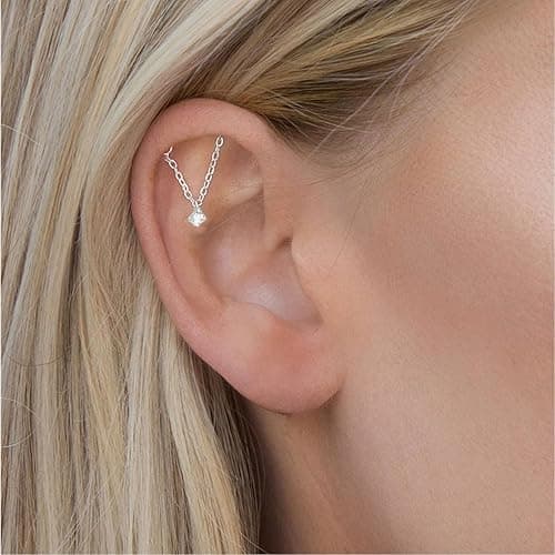 Hidden Helix Earrings Dangle Rhinestone Helix Earrings Threadless Flat Back Earrings Hypoallergenic Cartilage Earring Hidden Helix Piercing Jewelry thumbnail 4