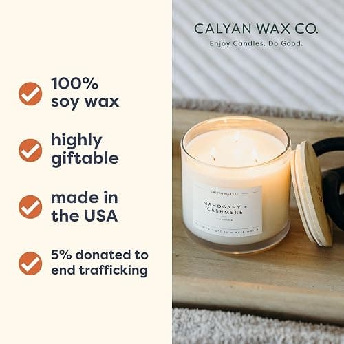 Calyan Wax Co. Evergreen & Eucalyptus 3 Wick Scented Candle - 43 Hour Burn - Luxury 3 Wick Soy Candles - Non Toxic Soy Wax Candles - Long Lasting Large Glass Jar Candle for Home - 14.9oz thumbnail 5
