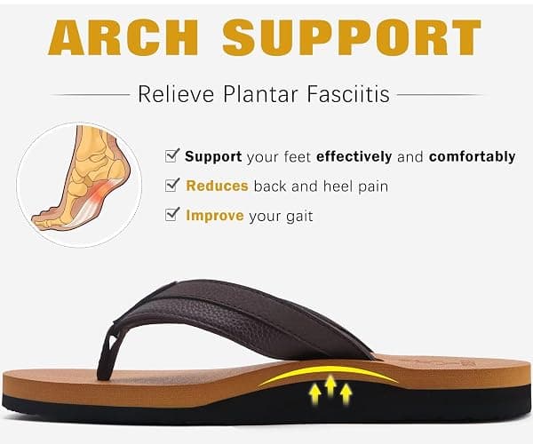 KuaiLu Men's Yoga Mat Leather Flip Flops with Arch Support Comfortable Cushion Walking Thong Sandals Slip On Indoor Outdoor thumbnail 3