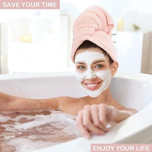 BYCOO Microfiber Hair Towel Wrap for Women, Anti Frizz Large Ultra-Soft Hands-Free Hair Dry Towels, Fast Drying | Super Absorbent | Quick Dry Hair Turban for Wet, Curly, Long & Thick Hair - Pink thumbnail 2
