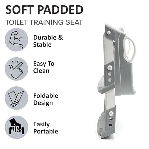 Crystals Portable Toddler Potty Training Seat with Step-Foldable Child Toilet Seat for Boys & Girls, Comfortable Potty with Ladder, Anti-Slip Design for Kids Toilet Training, Easy Step-Up (Grey) thumbnail 3