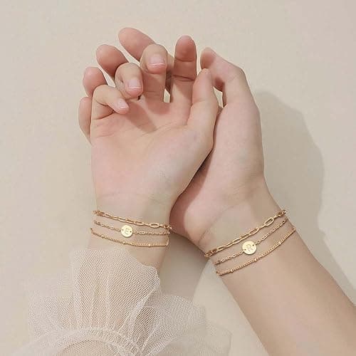LDOWWGL Valentines Day Gifts - Gold Initial Bracelets for Women - 18K Gold Plated over Stainless Steel Letter Charm Bracelet with Layered A to Z Design - Birthday Christmas Jewelry Gifts thumbnail 6