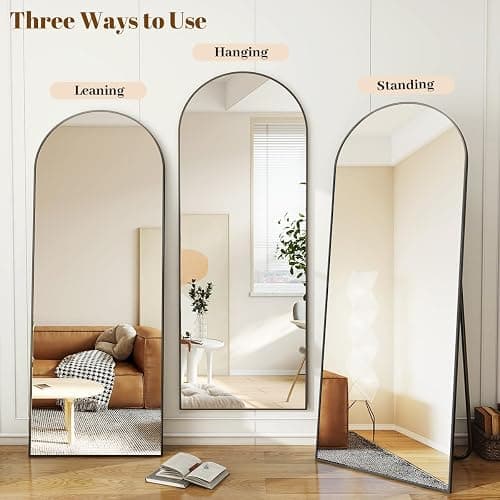Koonmi Arched Full Length Mirror, 64"x21" Black Standing Hanging or Leaning Full Body Mirror with Aluminum Alloy Frame for Living Room and Bedroom thumbnail 5