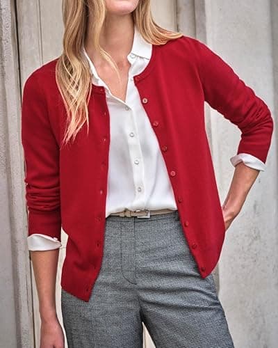MEETFOND Cardigan for Women Lightweight Crewneck Cardigan Classic Sweater Knit Outwear thumbnail 2